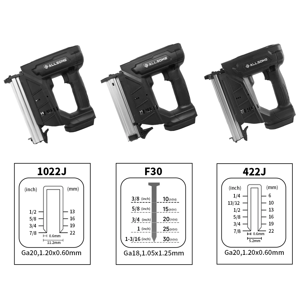 Imagem -03 - Allsome-electric Brad Nailer Nail Gun Staple Gun para Estofados Carpintaria Projetos de Carpintaria Makita 18v Bateria