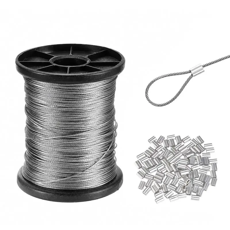 A02F-Crimp Sleeves In Aluminum 50 Pieces For 1 Mm Wire Rope Stainless Steel Cable 50 M For Versatile Use