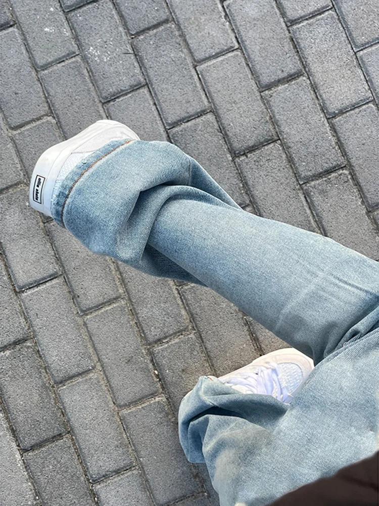 

Light Blue High Elastici Men's Jeans CleanFit High Street American Sle Tapered Long Pants Autumn Season Faion Trend