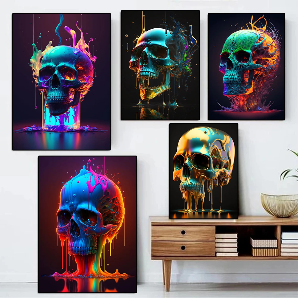 Abstract Color Skull Head Poster Picture Print Canvas Painting Wall Art Living Room Skeleton Decor Bedroom Mural Frameless