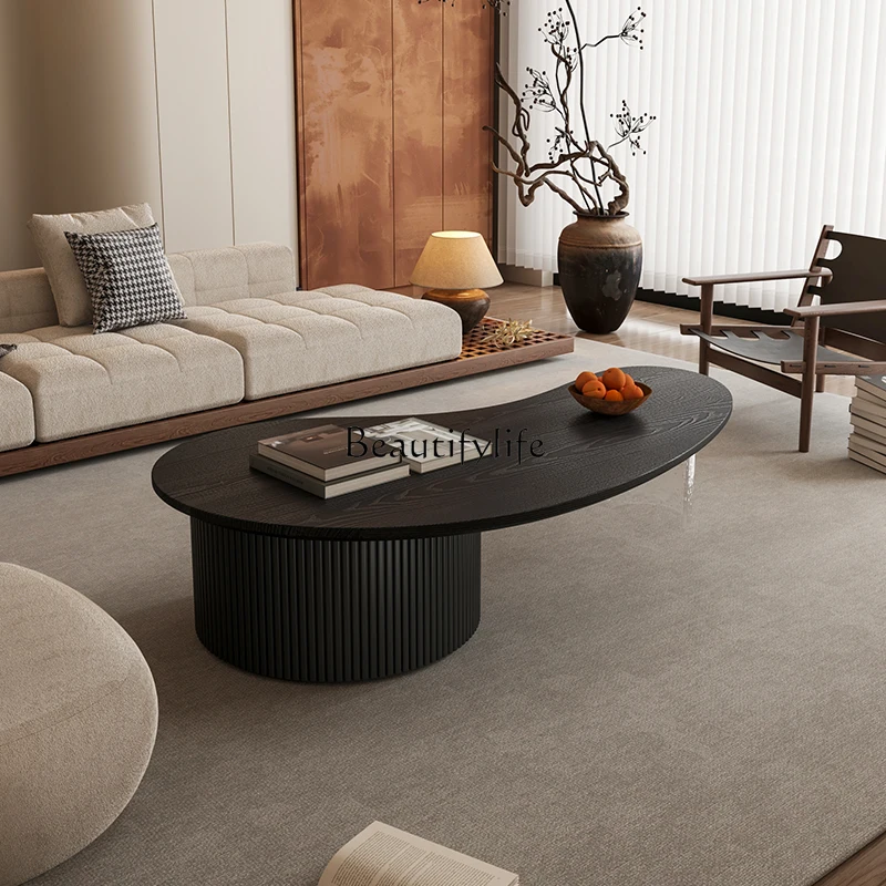 

Medieval style solid wood coffee table living room advanced sense wabi sandy wind smoke color ash wood tea table