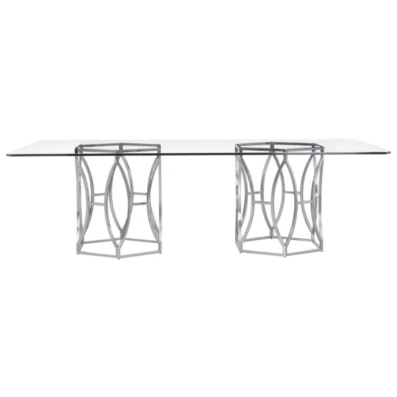 American simple stainless steel hexagonal dining table villa light luxury dining table