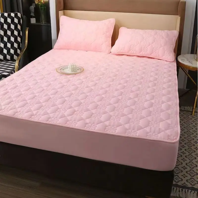 100% Cotton Soy Fibre Quilted Mattress Cover Thicken Stitched Queen King Customized Bed Cover Fitted Sheets Without Pillowcase