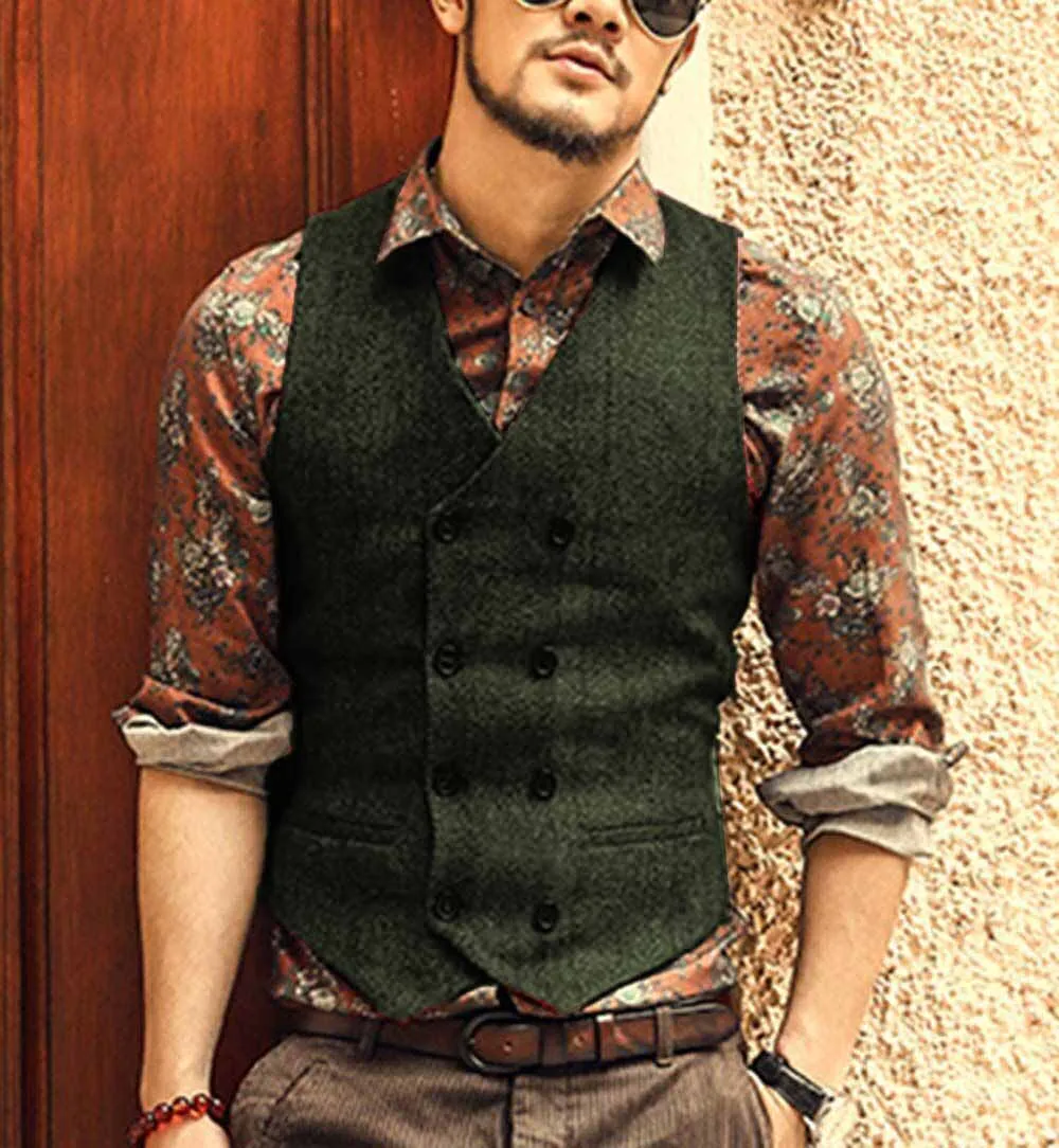 ชายชุด Vest มาใหม่ล่าสุด Slim Fit Double Breasted ผู้ชายธุรกิจอย่างเป็นทางการ Waistcoat T Groomsemen สำหรับงานแต่งงาน