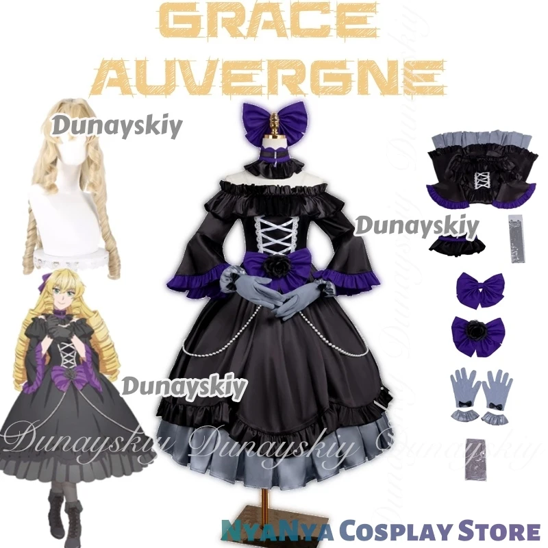 

From Bureaucrat to Villainess：Dad's Been Reincarnated! Anime With Black Lolita Dress Grace Auvergne Cosplay 코스튬 Full Of Suit