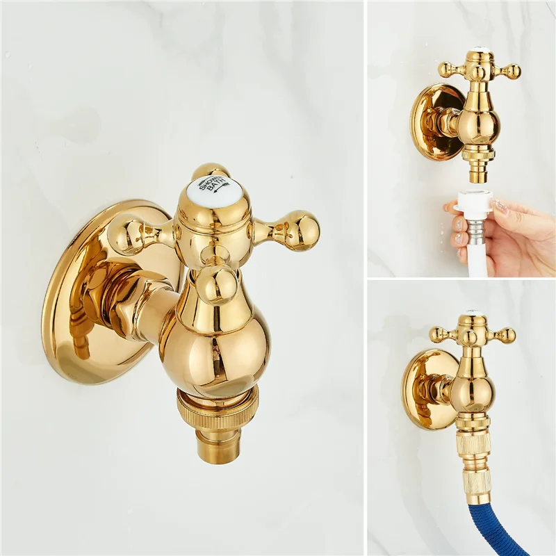 Cold Washing Machince Faucet Garden Bibcocks Faucet Tap Gold Brass Washing Machine Faucet Outdoor Faucet Cold Tap