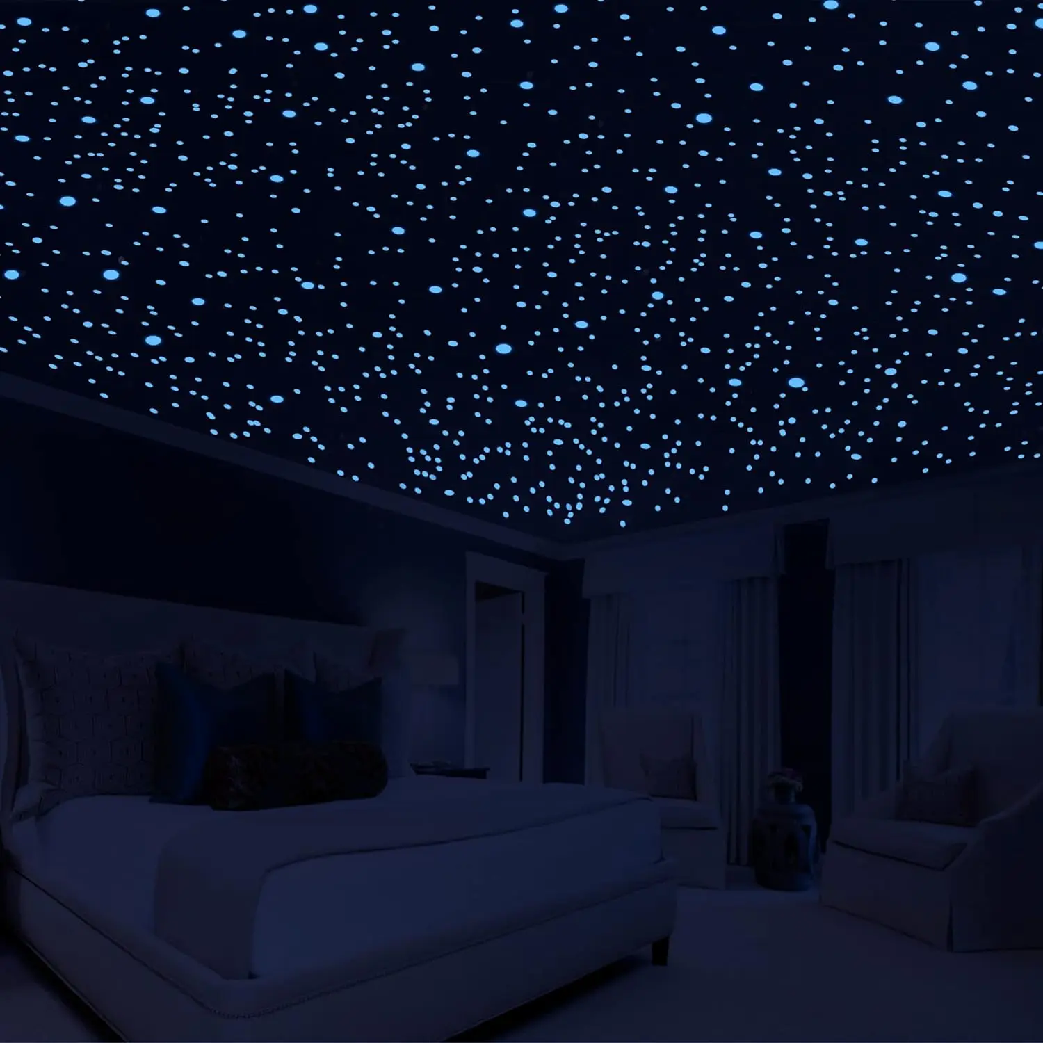 

808 pack Glow in The Dark Stars for Ceiling, Glowing Wall Decals Decor Stickers,(404 pack Green and 404 Sky Blue)