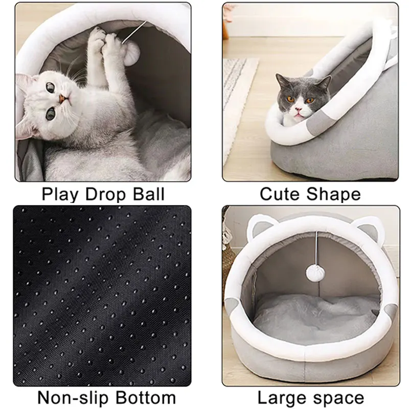 Sweet Cat Bed Warm Pet Basket Cozy Kitten Lounger Cushion Cat House Tent Very Soft Small Dog Mat Bag For Washable Cave Cats Beds