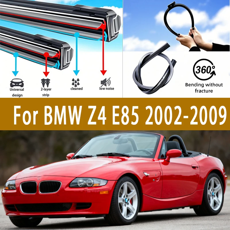 

For BMW Z4 E85 2002-2009 Car Front Wiper U-Shape Soft Rubber Boneless Wiper HD Silent Durable Easy to Install Wiper 21"+20"