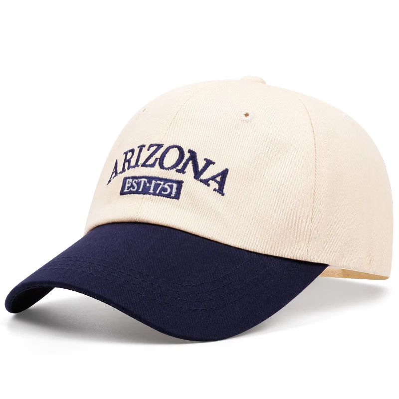 Small and Fashionable Arizona Letter Embroidered Color Blocking Women\'s Daily Sun Protection Curved Brim Baseball Cap