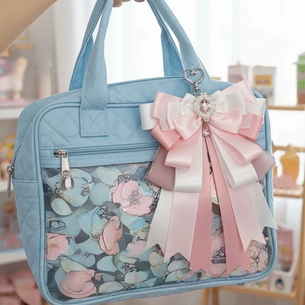 طبقة مزدوجة القوس قلادة Ins نمط الشريط القوس Itabag تزيين مُثبت متعدد الألوان لوليتا Itabag قلادة للأصدقاء هدية