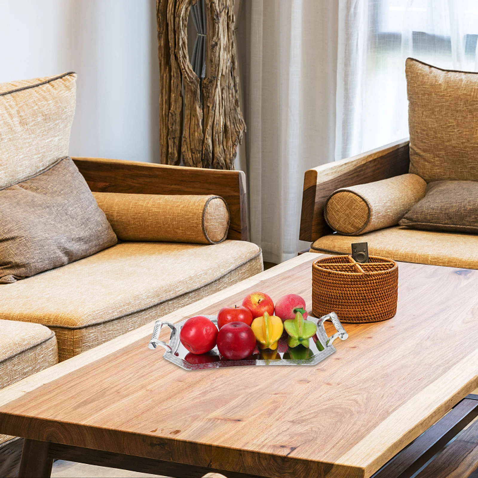 

Retro Wrought Serving Tray with Handles Multi-Occasion Fruit Dessert Display for Home Festival Decoration Silver Tray