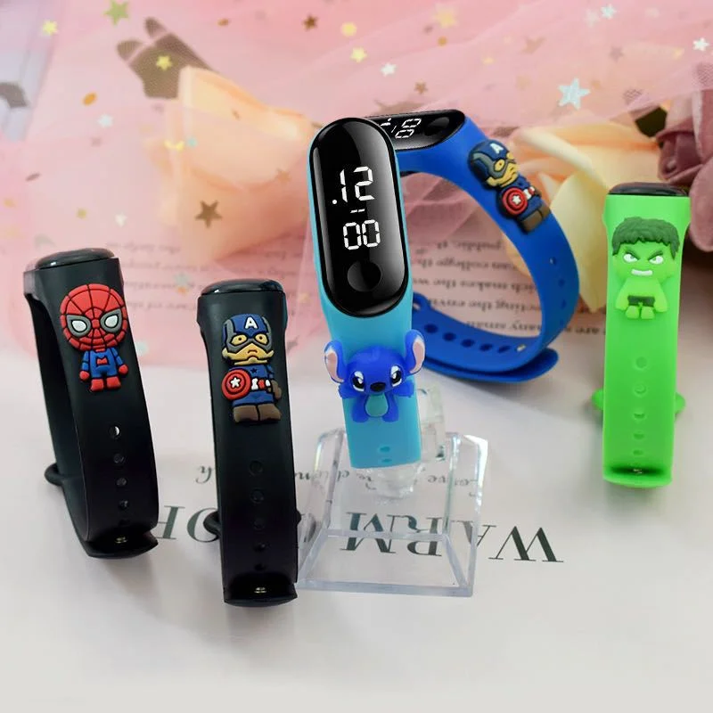 Disney-Montre numérique pour enfants, Anime Stitch, Spiderman Mouse, Jouets de sport pour enfants, Tactile électronique, LED, Montre étanche, Cadeau