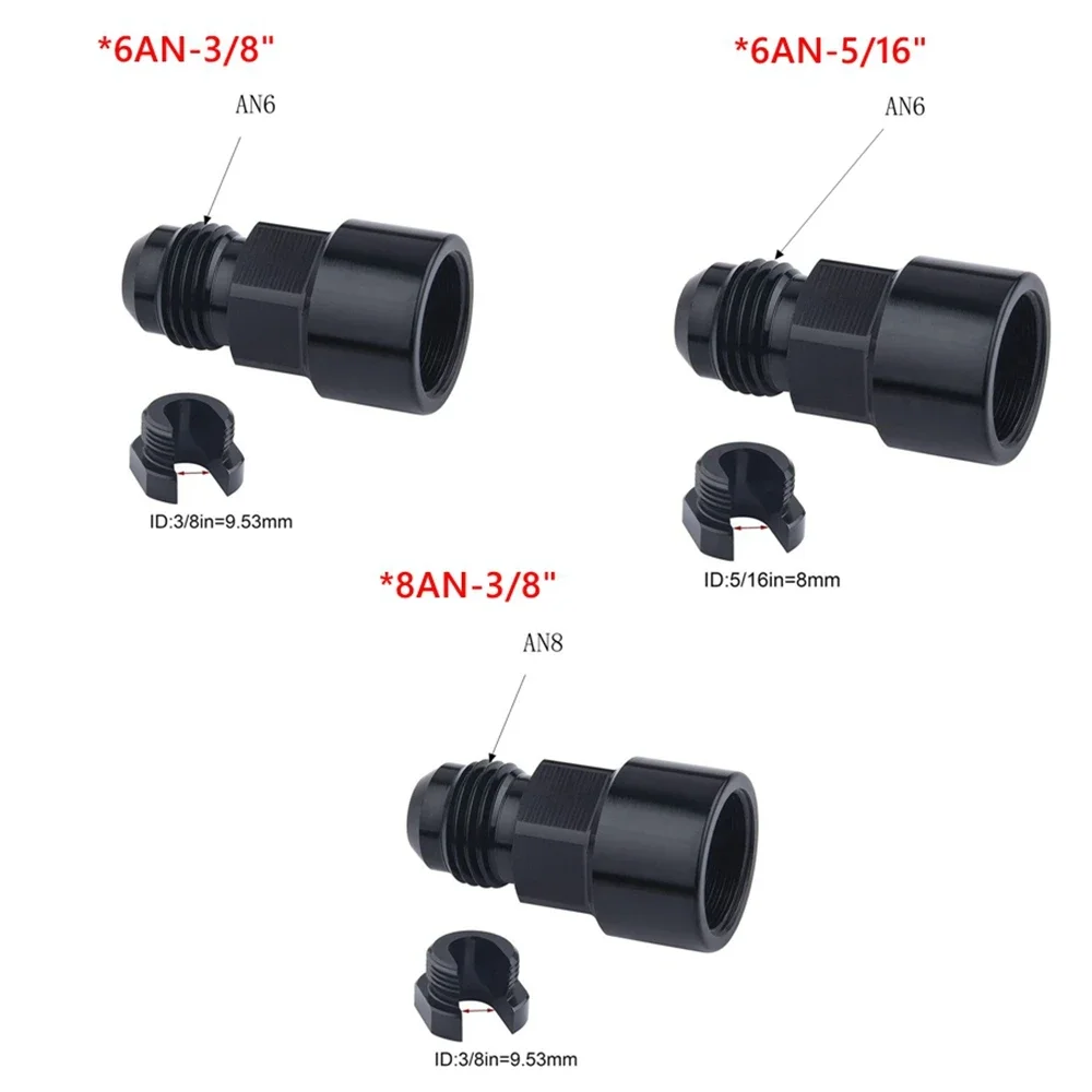 توصيل سريع من الألومنيوم AN6 AN8 ذكر 3/8 بوصة إلى 5/16 بوصة AN6 AN8 قطع الاتصال السريع ذكر دفع على محول تركيب EFI أسود