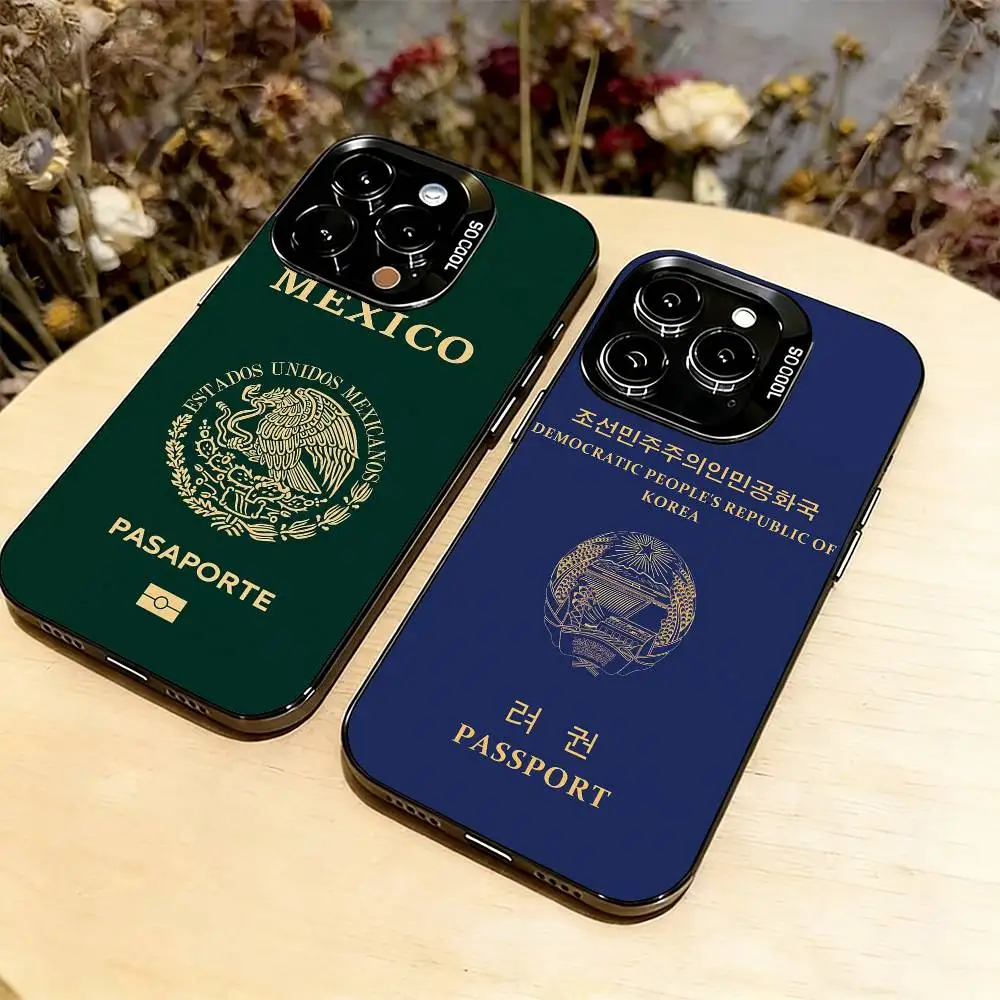 Passports O-of many countries   Phone Case For iPhone 17,16,15,14,13,12,11 Plus,Pro Max,XS,Colored Silver Plated Inside Cover