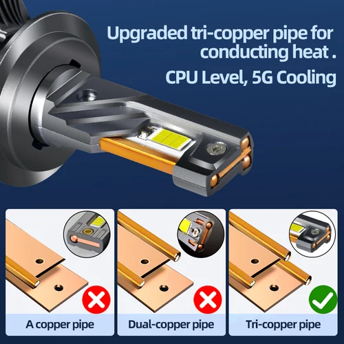 Imagen 2 del producto K6C K7C tubos de cobre bombillas de faros LED potentes 170W 170000LM 6000K H1 H7 H11 H8 9005 9006 9012 D1S D2S D3S D4S H4 luces de coche