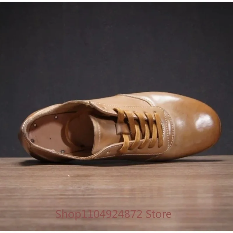Luxury High End Horse Buttocks Genuine Leather Training Shoes Men Handmade Retro Casual Sports Flats Boxing Shoes Male Oxfords