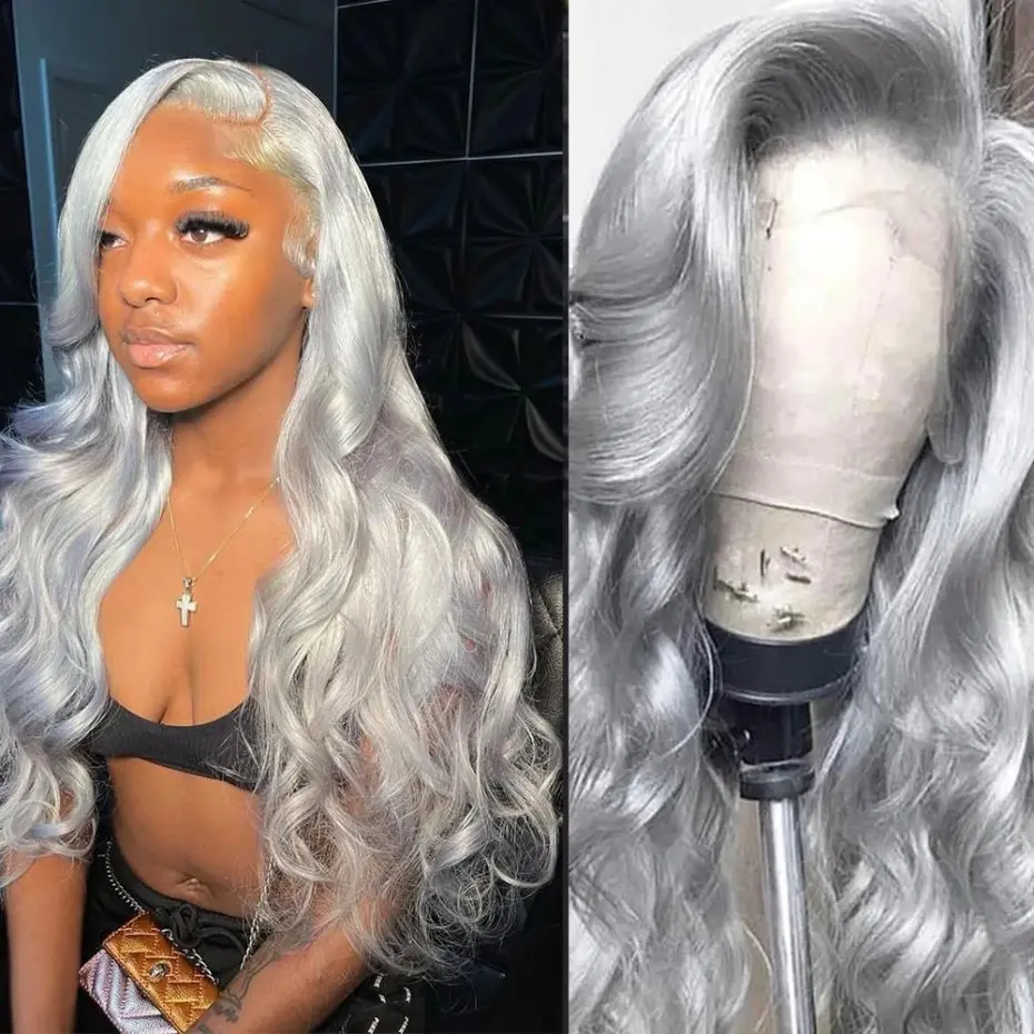 

Silver Grey Colored Lace Front Wig Body Wave 13x4 13x6 Lace Frontal Wigs Brazilian Remy Human Hair For Black Women Preplucked