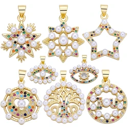 Juya Micro Pave Multicolor Crystals Love Animal Star Shell Pearl Pendant Charms For DIY Women Fashion Jewelry Making