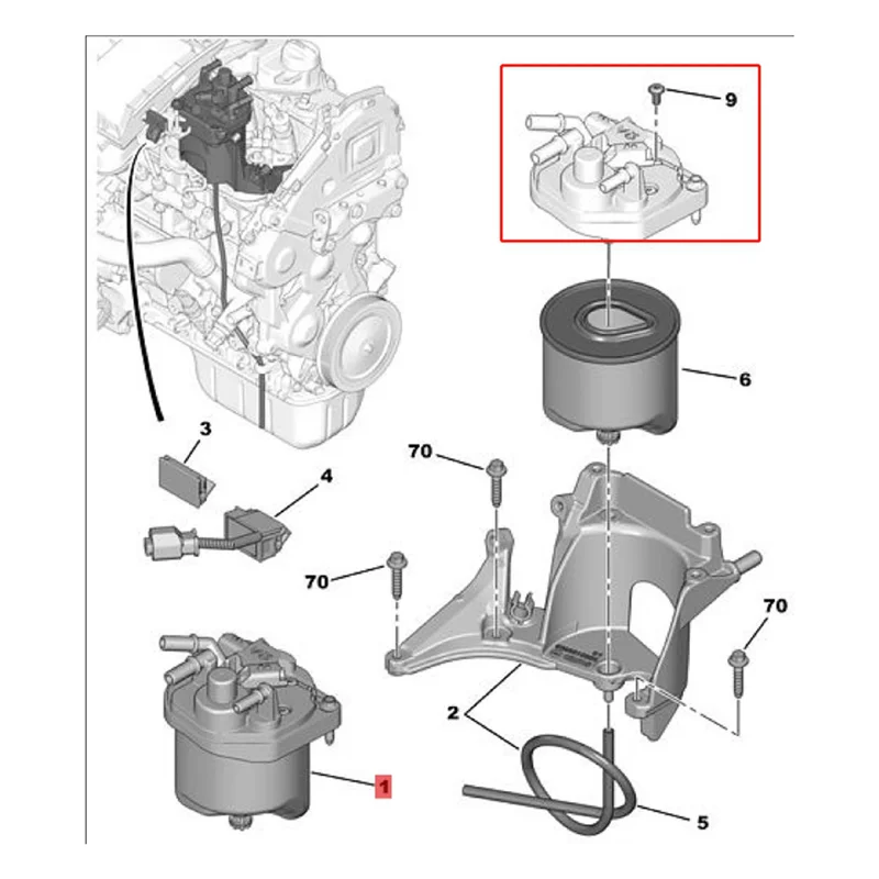 

3X 9809757980 Fuel Filter Head With Center Tube 9672320980 For Citroen Berlingo C3 C4 C5 207 208 308 3008 08-15