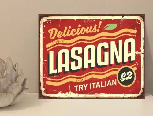 Lasagne Italienische Küche Rustikales Retro-Metallschild Geschenk Haus Neuheit (mt71)-Aluminium
