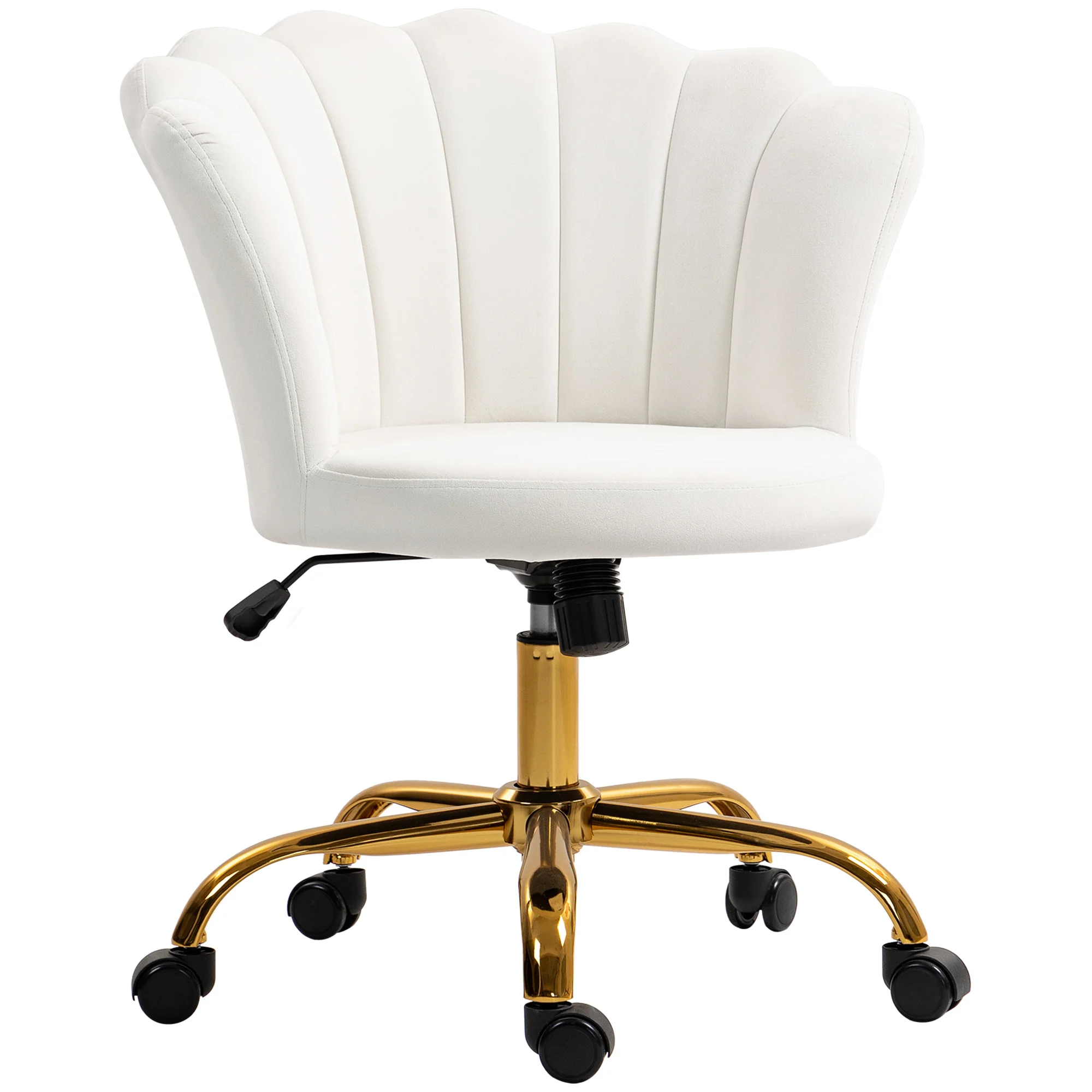 Silla de escritorio HOMCOM de terciopelo, silla de tocador con respaldo de perlas, altura ajustable, función de giro, asiento acolchado y giratorio, sillón Casefish para escritorio, sala de estar,