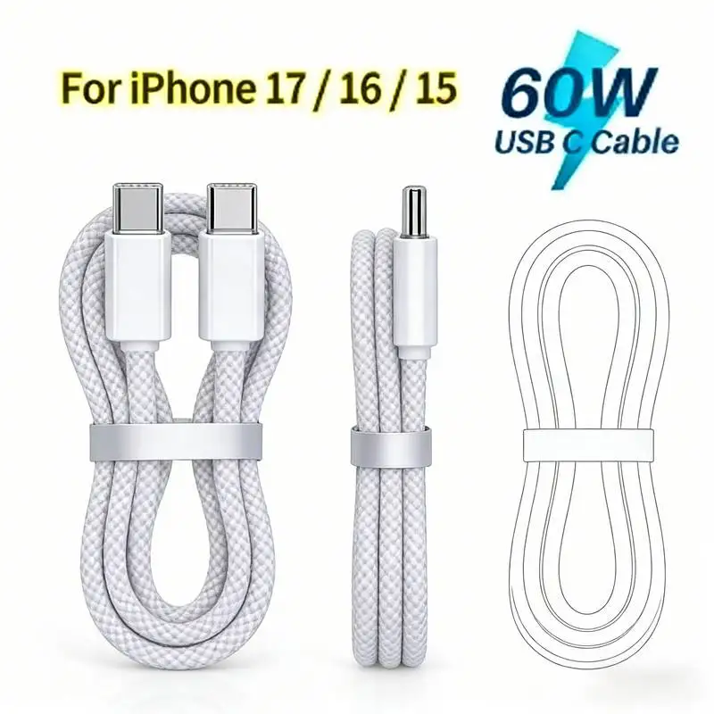 

Оригинальный кабель USB Type-C на Type-C для быстрой зарядки Apple iPhone 17 Air 16 Pro Max 15 Plus, быстрое зарядное устройство 60W PD для Xiaomi Samsung