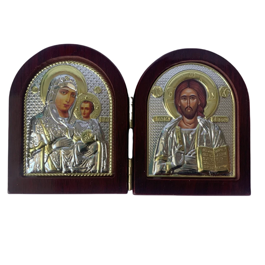 Jesus Wood Icon Double Virgin Mary Statues Religious Christmas Easter Home Decoration Church Gift