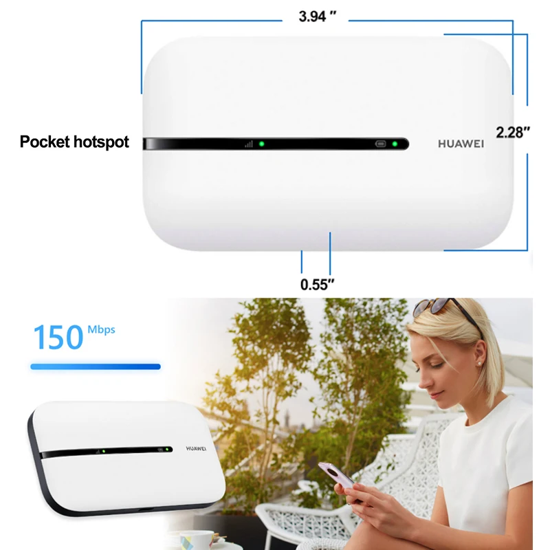 หัวเว่ย E5576-606โมเด็ม WiFi แบบพกพาปลดล็อคโมเด็มมินิฮอตสปอตกลางแจ้ง MiFi 150Mbps 4G CPE เราเตอร์พร้อมช่องใส่ซิมการ์ด