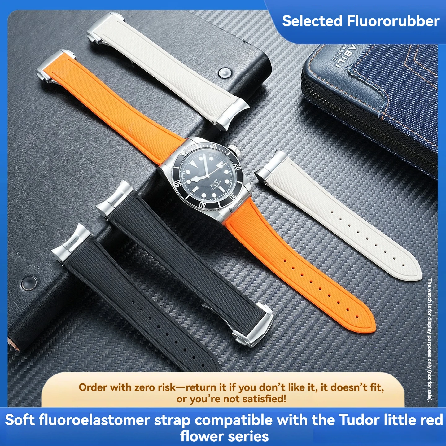For Tudor 1958 Black Bay M79030 M79230 Commander 25600TN “Little Red Flower” Metal Buckle Outdoor Fluororubber Strap 20-22mm