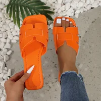 Women's Flat Sandals Summer Fashion Slip-On Slippers Square Toe Open-Toe Design, Suitable for Everyday Women Wear Flat Slippers - Image 6