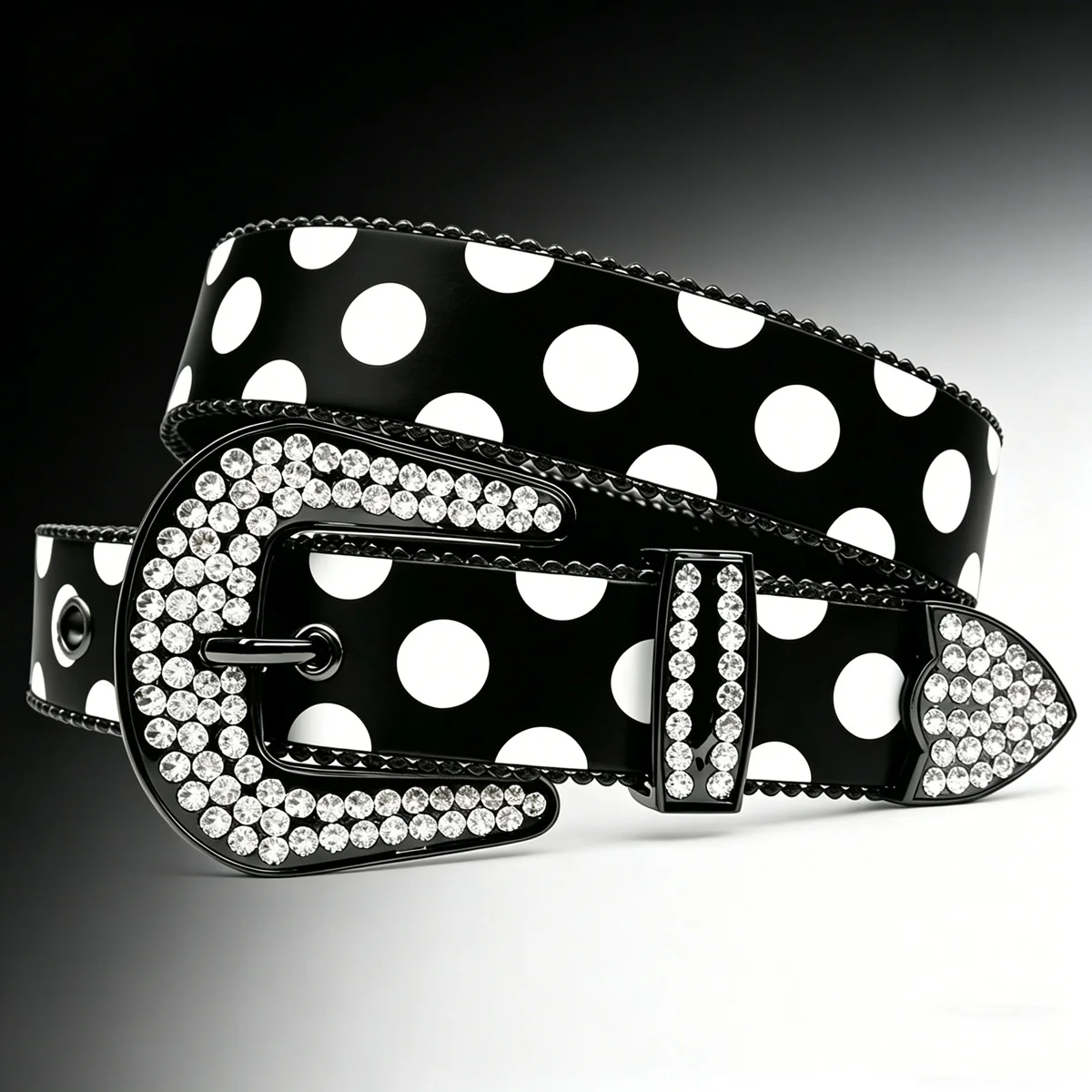 

White Polka Dot Print Waist Belt Rhinestone Y2K Waist Strap Unisex Fashion Accessory for Men Women Daily Casual Outfits