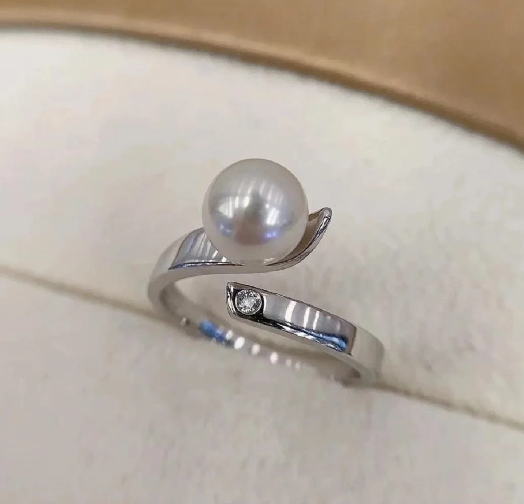 

Elegant opening adjustable ring AAA8-9mm 9-10mm natural South Sea round white pearl ring 925s