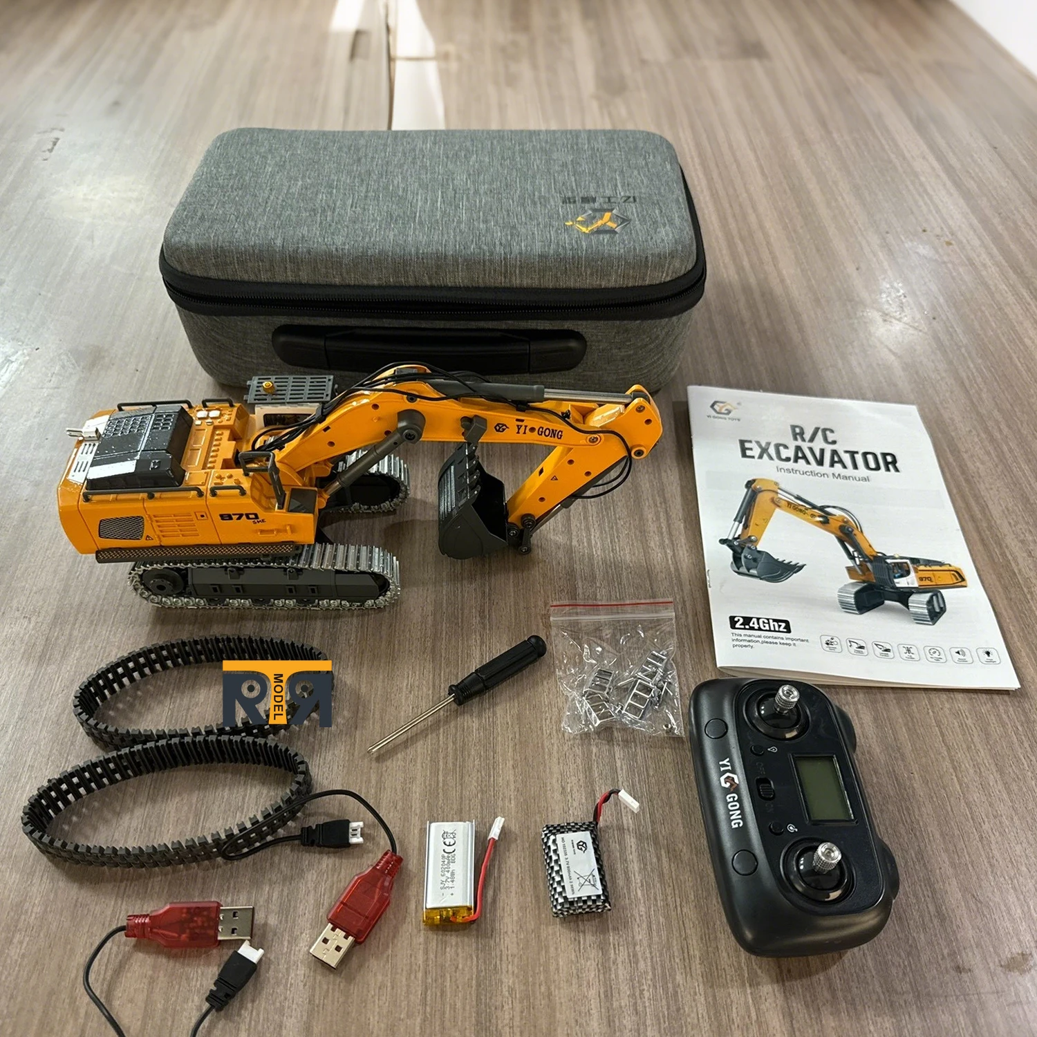 حفارة صغيرة 1/50 970 RTR RC حفارة كهربائية محاكاة لودر أطفال بالريموت كنترول مع نظام الضوء والصوت لعبة الصبي