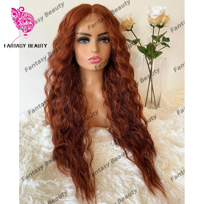 

360 Ginger Blonde Deep Wave Transparent 13x4 Lace Front Systhetic Hair Wigs for Black Women Glueless Long 26Inches Systhetic Wig