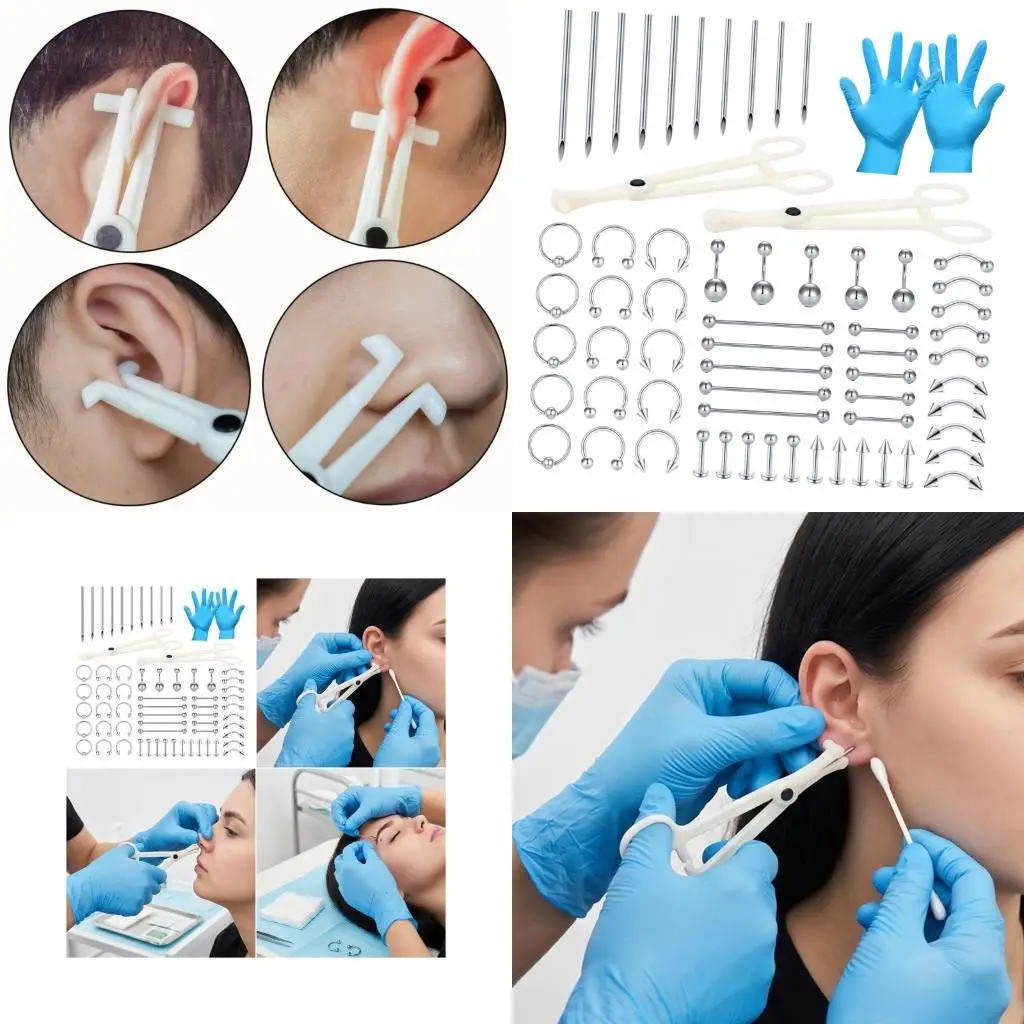 Complete 64 Piece Body Piercing Jewelry With Various Styles And Sizes