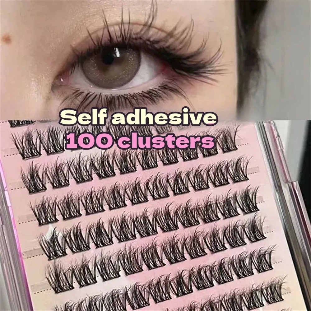 10 Reihen selbstklebende Wimpern, natürliche lockige, schlanke, 2 mm dünne Wimpern, auffällige DIY-Wimpernverlängerungen