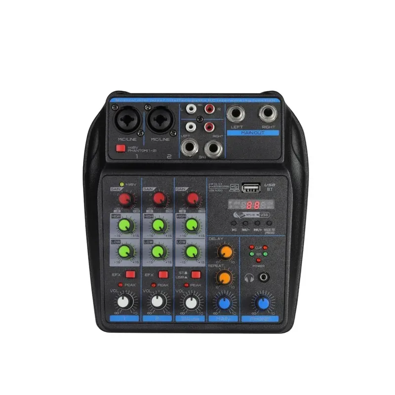 Professional 4 Channel Mixer DJ Mixing Console with Bluetooth 48V Phantom Power Monitor Karaoke System USB Mixer Audio Device