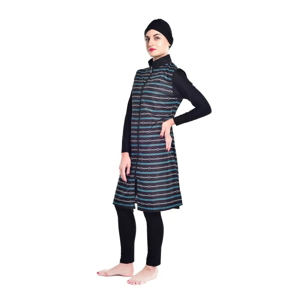 Burkini Muslim Swimwear for Women, Plus Size Swimsuit, Striped, Circle Printed, Plus Size, S-4XL, 3Pcs