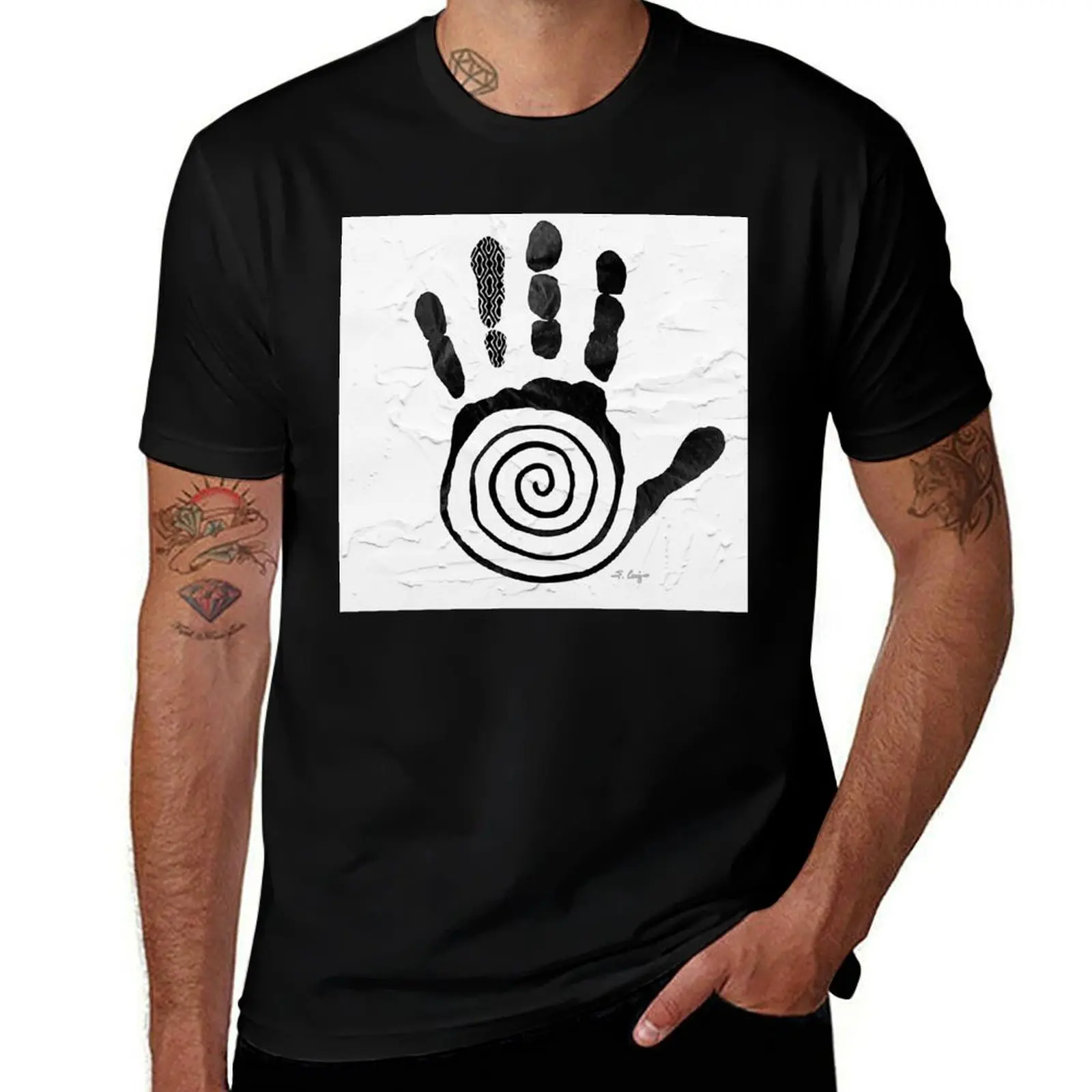 Healing Hand in Black And White Native American Art T-Shirt Basic Breathable Solid Color T-Shirt