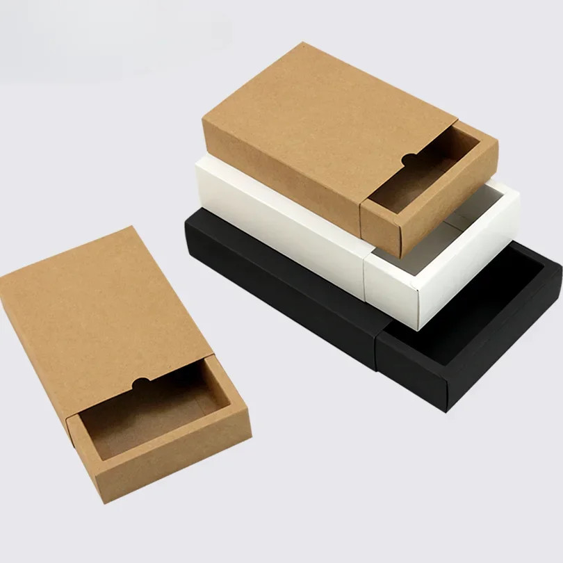 10pcs Drawer Style Kraft Paper Box Small Accessories Gifts Miscellaneous Items Storage Packaging Carton Handfold Cardboard Case