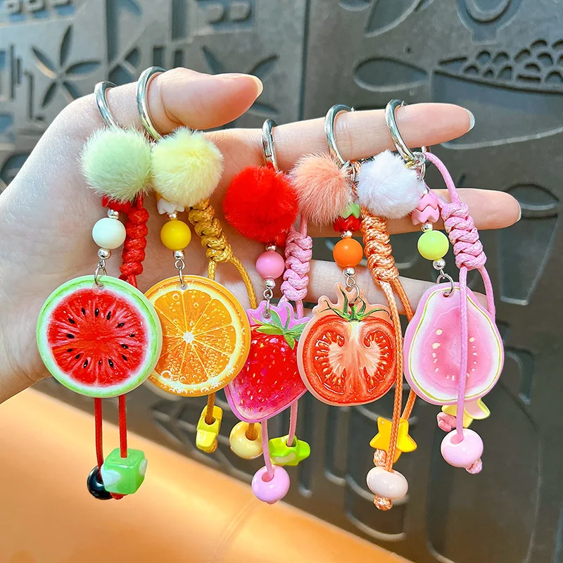 

Creativity Tomato Strawberry Pendant Keychain Watermelon Orange Fruit Charm Keyring Backpack Hanging Phone Key Chain Gifts