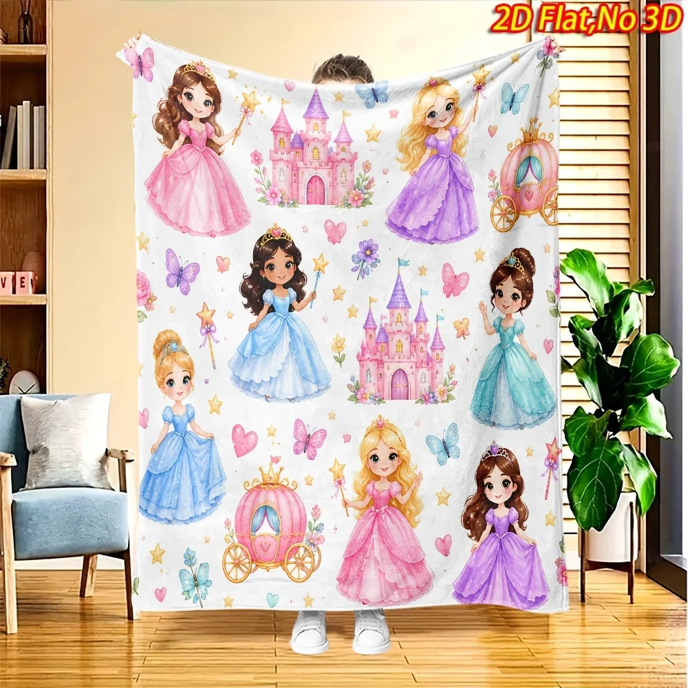 1pc 2D Flat Printing Spring And Summer New Arrival Princess Castle Carriage Theme Digital Print Blanket, All-Season Use, Casual