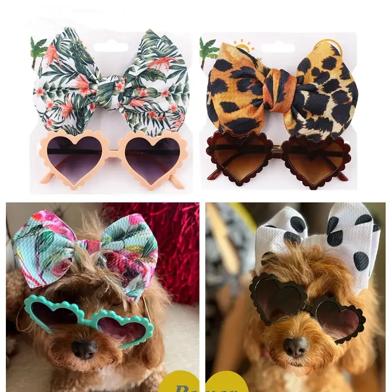 2Pcs/Pack Heart Dog Sunglasses Pet Dog Bows Cute Pet Grooming Bows Dog Hair Rubber Bands Photography Tool Pet Accessoires