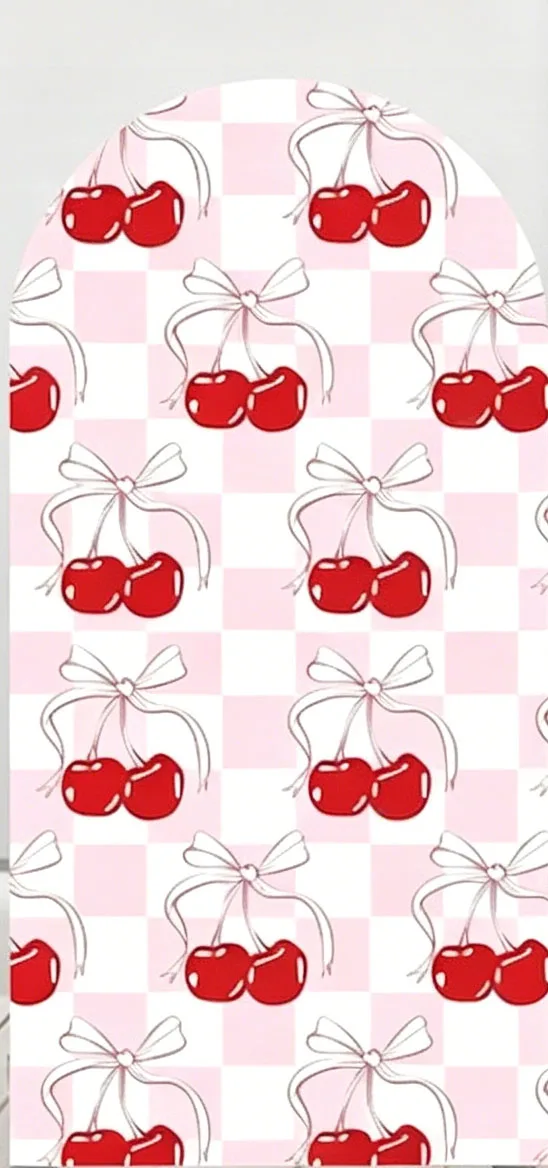 Custom 2-Side Cherry Baby Shower Arch Backdrop Cover Pink Bow Tie Custom Name Age Birthday Party Decor Backdrop Photo