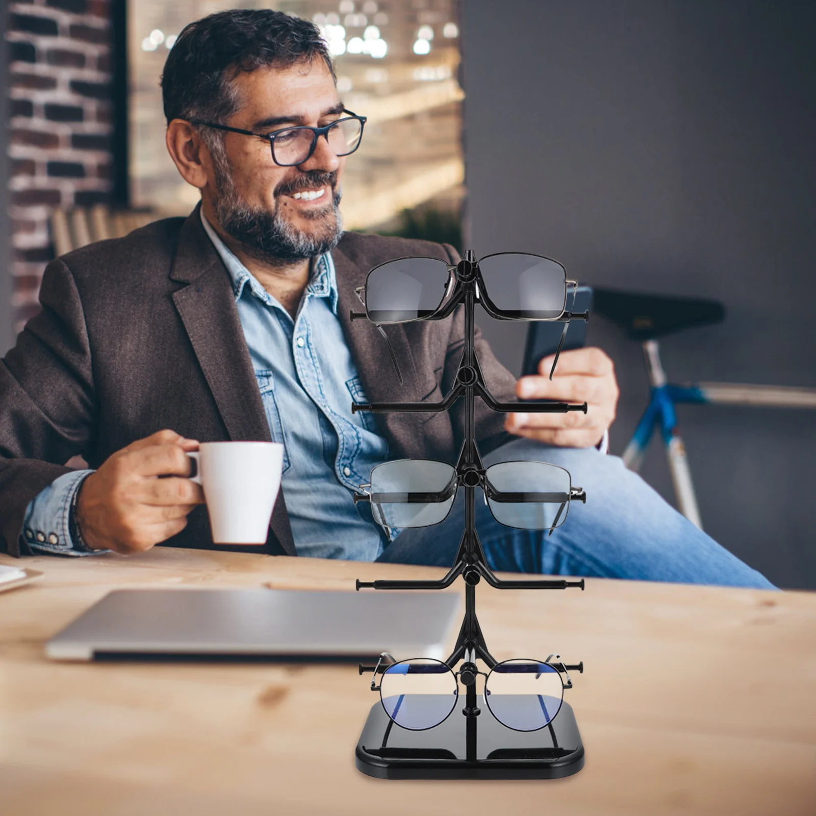 Colar de vidro óculos titular homem escritório óculos de sol rotativo suporte de plástico desktop óculos exibição