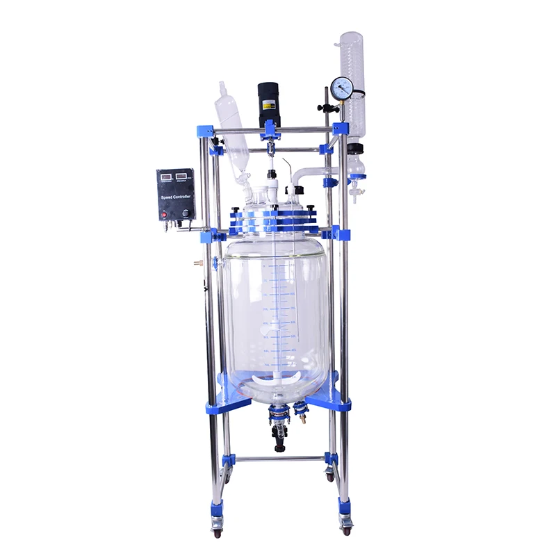 China 100L laboratory Chemical automatic mixing double layer jacketed glass reactor with CE