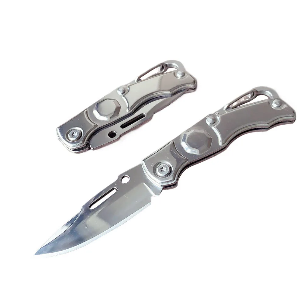 All Stainless Steel Mirror Light Sharp Folding Blade Knife Outdoor Camping Small Unlocking Foldable Pocket Knives For Survival