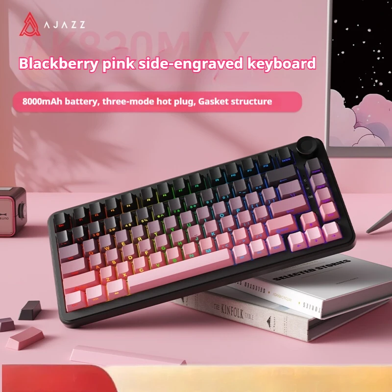 Heijue Ak820max Mechanical Keyboard Three Mode Wireless Bluetooth Side Carved Video Game Gasket75 Is Equipped With 8000mah Games