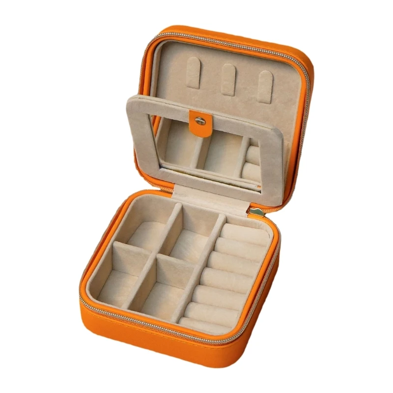F2TD Practical Multi Compartment Jewelry Storage Box With Velvets Lining Waterproof PU Accessories Holder For Women